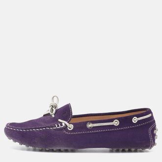 Tod's Tods Purple/silver Suede And Leather Bow Slip On Loafers