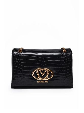 Love Moschino Crocodile-Embossed Black Crossbody Bag With Gold-Tone Accents
