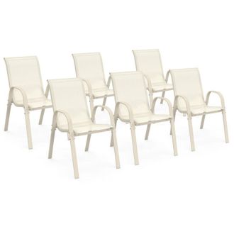 IDMarket Set di 6 sedie da giardino impilabili in metallo e textilene LYMA beige