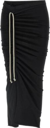 Rick Owens Rokken, Dames, Zwart, XS, Katoen, Zwarte Katoenen Knielange Rok met Split