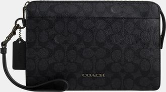 Coach Mens Zip Pouch in Signature - Charcoal - One Size