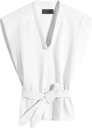 Christophe Lemaire Sleeveless Chasuble-Style White Leather Top with Matching Belt