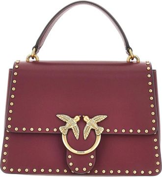 Pinko Pinko - Leren tas met Love Birds-gesp - Dames - Tassen - Rood - Maat: ONE Size Zijde