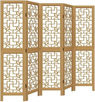 vidaXL Room Divider 5 Panels Brown Solid Wood Paulownia Vidaxl