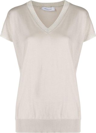 Fabiana Filippi V-neck fine-knit top - women - Cotton/Polyester/Viscose - 42 - Neutrals