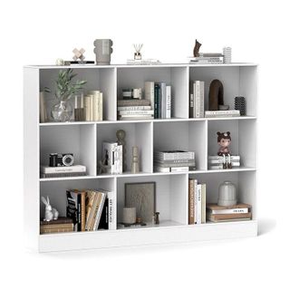 Costway Costway - costwat Libreria a 10 Cubi, Organizzatore di Stoccaggio a 3 Ripiani con 2 Kit Anti-Ribaltamento, Scaffale Multiuso in Legno per Soggiorno