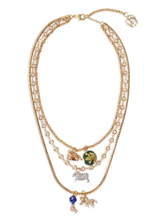 Burberry triple-layer charm necklace - women - Malachite/Gold Plated Metal/Zirconia/Enamel - One Size