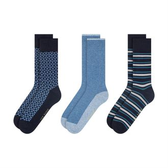 Ted Baker Heren Katoenmix Crew Sokken (Set van 3) (Blauw)