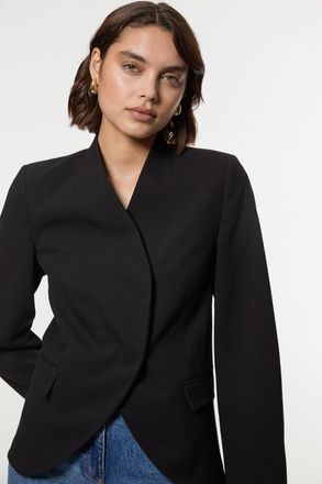Karen Millen Womens Compact Stretch Asymmetric Single Breasted Tailored Blazer - Black - Size 12 UK