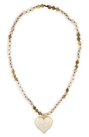 Saachi Beaded Heart Pendant Necklace in Beige at Nordstrom Rack