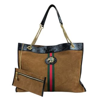 Gucci Black Brown Suede Leather Pouch Tote Bag (Pre-Owned)