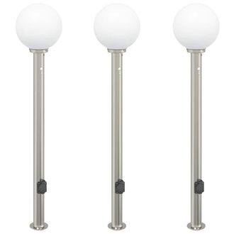 vidaXL Balizas De Luz Con Sensor Y Tomacorriente, 3 Unidades, 120 Cm, Acero Inoxidable, Ip44 Vidaxl