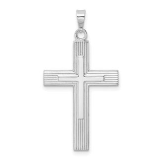 Diamond2Deal 14k White Gold Polished Solid Striped Double Cross Pendant