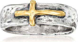 Ross-Simons Sterling Silver and 14kt Yellow Gold Sideways Cross Ring