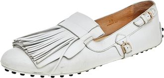 Tod's Tods White Leather Fringe Slip On Loafers