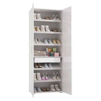 Dmora Armario Multiusos Ginestra, Armario Lineal Con 2 Puertas Batientes, Armario De 6 Estantes, Zapatero Moderno, 100% Made In Italy, Cm 72x37h195, Blanco,