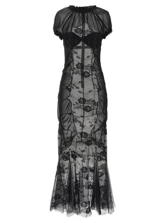 The Attico Black Mock Collar Lace Maxi Dress