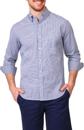 Tailorbyrd Micro Gingham Stretch Cotton Button-Up Shirt in Navy at Nordstrom Rack, Size Xx-Large