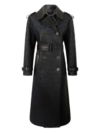 Roberto Cavalli dragon-embroidered quilted coat - women - Leather - 38 - Black