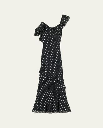 Self Portrait Polka Dot Georgette Maxi Dress