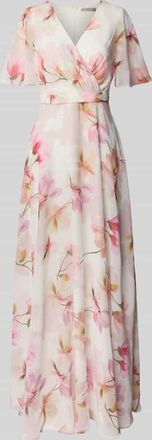 Christian Berg Cocktail Abendkleid mit V-Ausschnitt in Ecru, Größe 32