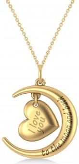 Allurez Moon with Heart I Love You To The Moon and Back Pendant Necklace 14K Yellow Gold