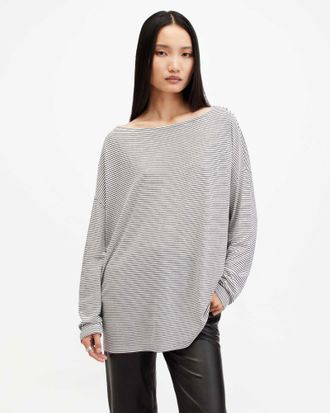 AllSaints Viscose/Polyester Rita Oversized Stripe T-Shirt, Size: XXXL