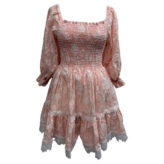 Waimari Waimari Ancora Embroidered Mini Dress in Pink Linen
