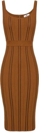 Elisabetta Franchi Mustard Yellow Slim-Fit Midi Knit Dress