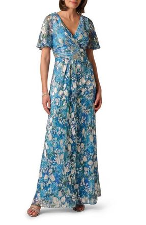 Adrianna Papell Foil Crinkle Gown in Blue Multi at Nordstrom, Size 4