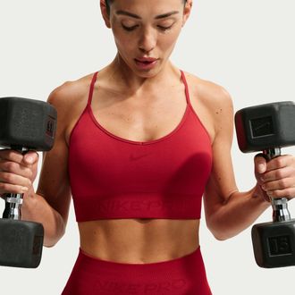 Nike Womens Nike Pro Seamless Light-Support Padded Sports Bra in Red | IB9843-608