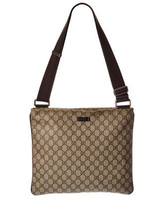Gucci Beige Gg Supreme Canvas Monogram Medium Flat Messenger Bag (Authentic Pre-Loved)