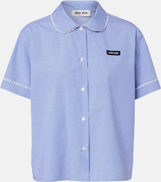 Miu Miu Gingham lace-trimmed cotton poplin shirt