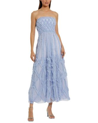 Mac Duggal Mesh Micro Ruffle Strapless A-Line Maxi Dress