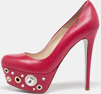 Loriblu Pink Leather Crystal Embellished Platform Pumps