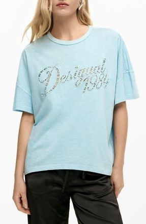 Desigual Logo Eyelet Cotton Graphic T-Shirt in Blue at Nordstrom, Size X-Small