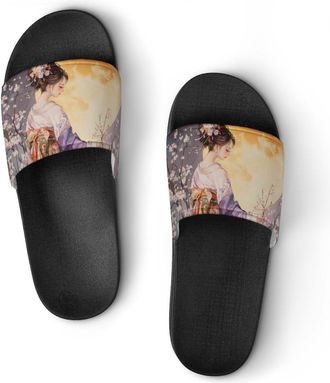 Generic Japanese Woman in Kimono Adorn Shower Shoes Slipper for Women Men Beach Slippers Quick Drying Non Slip Open-Toe Sandals