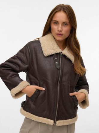Vero Moda Kurzjacke VERO MODA VMVIRGINIA SHORT JACKET BOO, Damen, Gr. XS, chocolate torte detail:oatmeal, Web, Obermaterial: 100% Polyester, unifarben mit Farbe