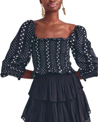 LoveShackFancy Gestippelde blouse met sterrenprint - Dames - Blouses - Zwart - S - Katoen - Overhemden