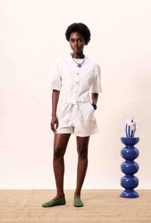 FRNCH Sirena Romper With Belt In Creme