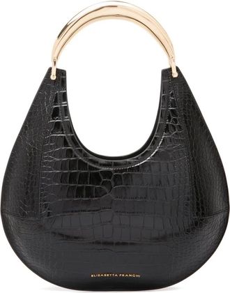Elisabetta Franchi Medium Hobo Tas met Juwelen Handvat - Dames - Handtassen - Zwart - ONE Size - Leer - Tassen