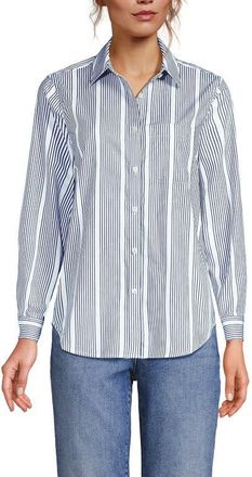 Lands End Cooling Button Front Shirt in Deep Sea Navy Decade Stripe at Nordstrom, Size X-Large