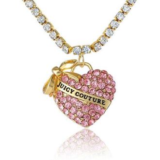 Juicy Couture Pink Pav&eacute; Heart Pendant Necklace, Gold-Tone in Pink, Clear at Nordstrom