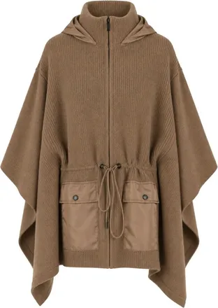 Twinset Poncho con Capucha y Detalles T&eacute;cnicos - Jackets - Mujer - Beige - ONE SIZE