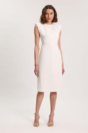 Karen Millen Womens Tailored Sleeveless Neck Detail Pencil Midi Dress - White - Size 10 UK