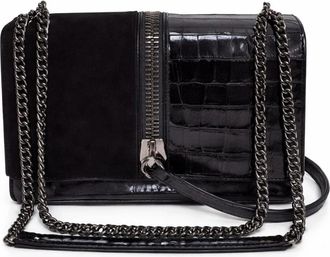John Richmond Schoudertas met Centrale Rits en Crocoprint - Dames - Schoudertassen - Zwart - ONE Size - Leer - Tassen