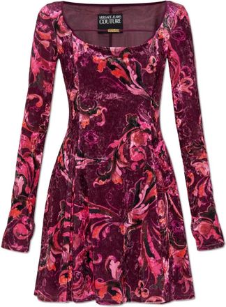 Versace Jeans Couture Fluwelen jurk met lange mouwen - Dames - Korte kleedjes - Roze - XS - Kleedjes