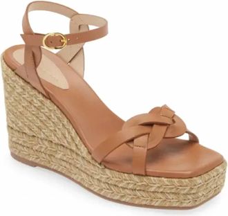 Stuart Weitzman Womens Braided Leather Espadrille Wedge Sandals In Tan