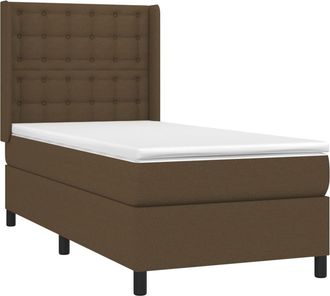 vidaXL Vidaxl - Cama Box Spring Colch&oacute;n Y Luces Led Tela Marr&oacute;n Oscuro 90x190cm