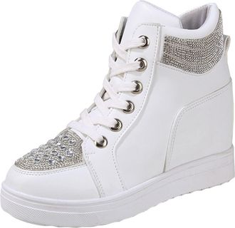 Generic Trainers Womens Summer Lightweight Wedge Heel Walking Shoes Womens Black Casual Shoes PU Lace-Up Hidden Wedge Trainers Outdoor Shoes Breathable Quick 